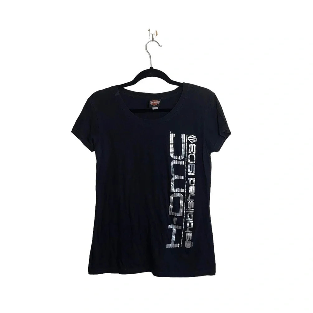 Harley Davidson 100% Cotton Black Metallic Orlando FL Graphic Tee Medium Women’s